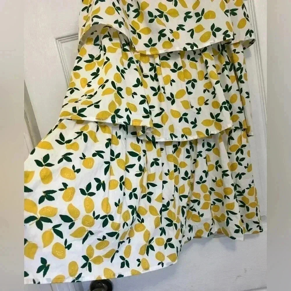 Lush Off White Lemon Print Ruffle Tiered Mini Dress Sz Small - Picture 7 of 16